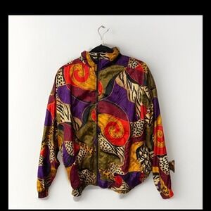 KAKTUS Vintage Unisex Windbreaker Jacket XL Multicolor Abstract Print